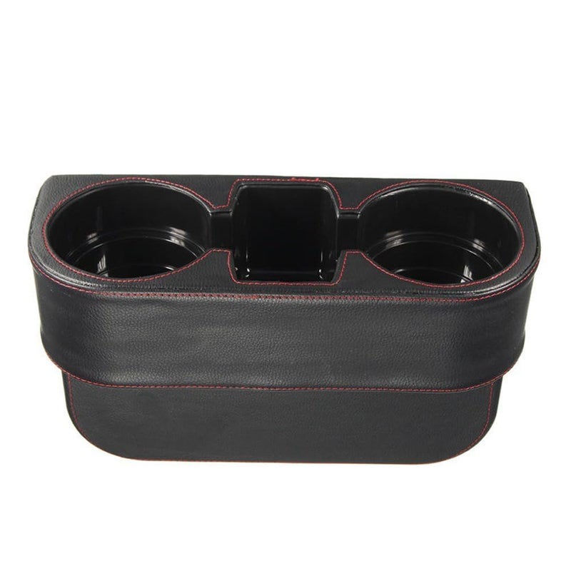 IOKONE Car Cup Holder  Auto Cup Drink Holders Multifunctional Auto Front Seat Organizer with PU Leather Cover  Gap Filler Storage Box Coin Bucket Console Side Pocket Cell Mobile Phone Holder (Black) - Image 4